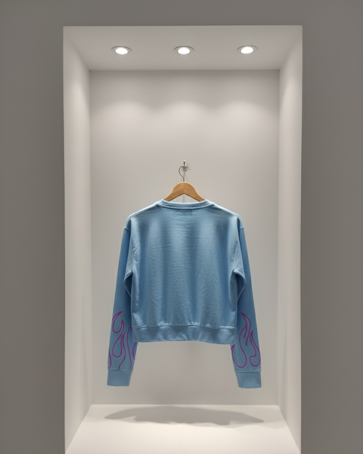 🔥 Women Light Blue Sweatshirt with Purple Flame Print ( Exclusive Edition )