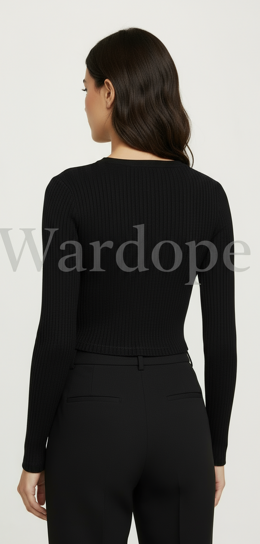 Women’s Black Ribbed Twist Front Crop Top ( Exclusive Edition )
