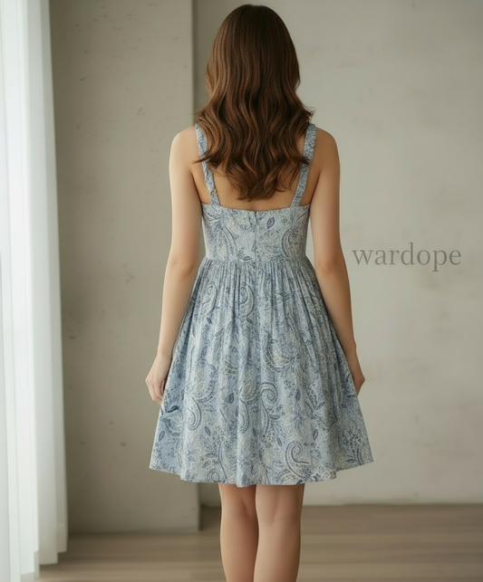 Women’s Blue Paisley Printed Cotton Sundress ( Exclusive Edition )