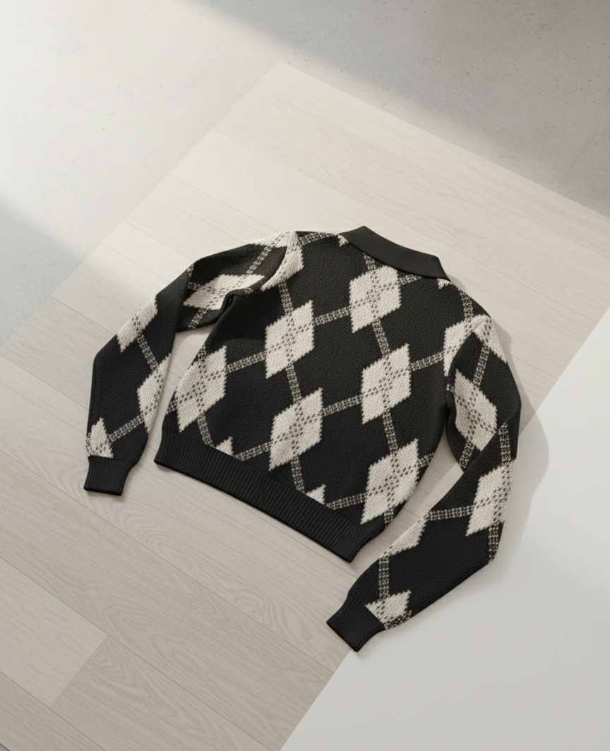 🖤 Women Black & Beige Argyle Knit Sweater ( Exclusive Edition )