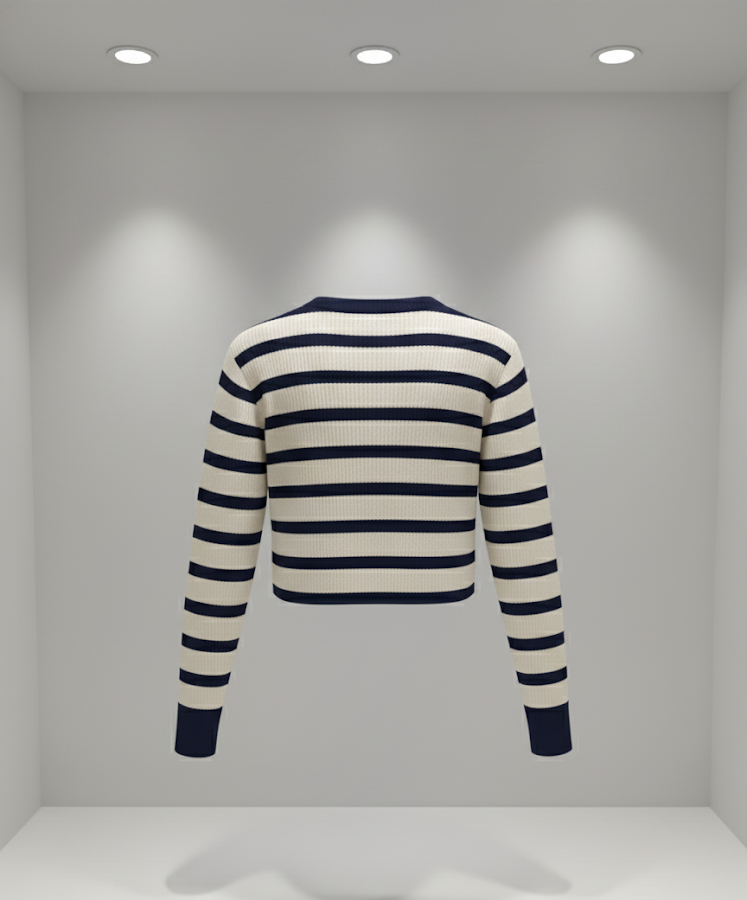 ⚓ Women Cream & Navy Striped Cropped Knit Sweater ( Exclusive Edition )