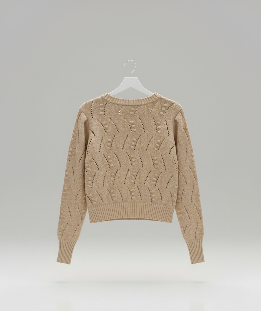 🤎 Women Light Beige Knitted Pattern Sweater ( Exclusive Edition )