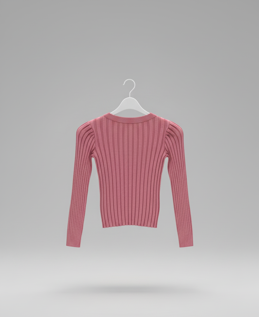 🩷 Women Pink Ribbed Slim Fit Sweater ( Exclusive Edition )