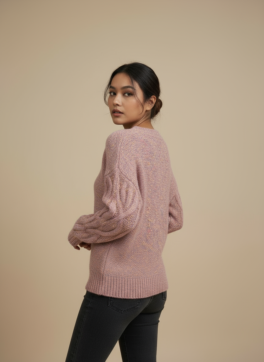 Cozy Cable Knit Woolen Sweater – Blush Pink