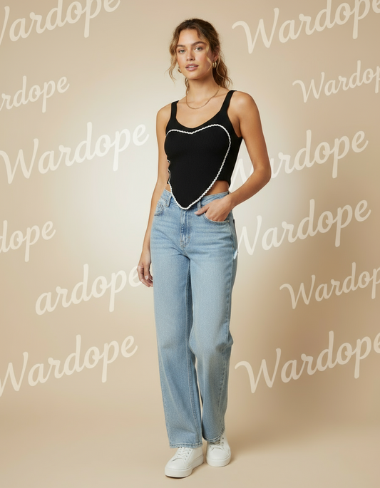 Women’s Black Heart Design Crop Top ( Exclusive Edition )