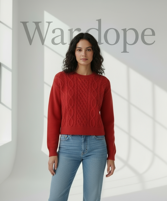 🧶 Women Red Cable Knit Winter Sweater ( Exclusive Edition )