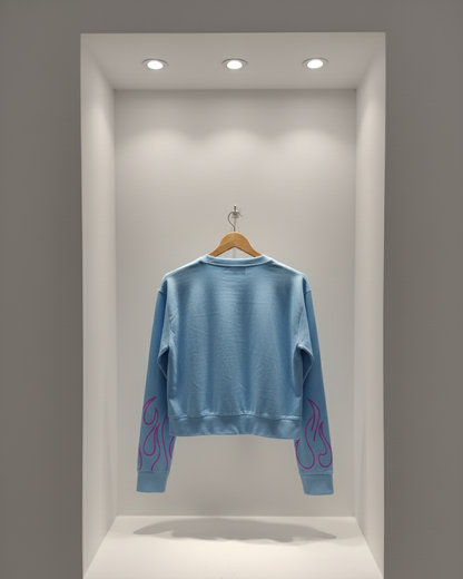 🔥 Women Light Blue Sweatshirt with Purple Flame Print ( Exclusive Edition )