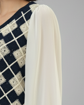 Vintage Knitted Argyle Vest Top with Sheer Puff Sleeves (exclusive piece)