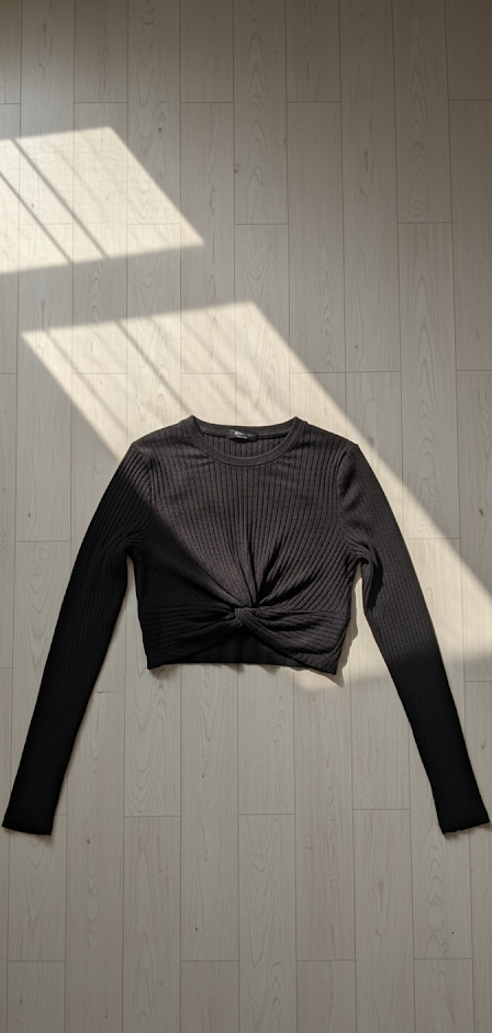 Women’s Black Ribbed Twist Front Crop Top ( Exclusive Edition )
