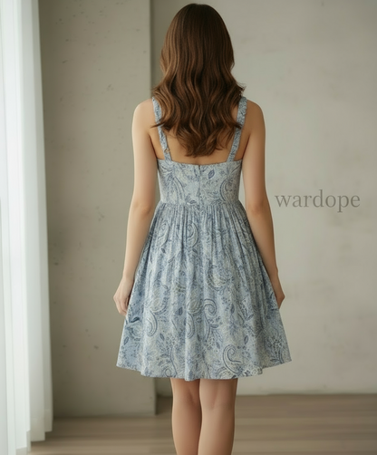 Women’s Blue Paisley Printed Cotton Sundress ( Exclusive Edition )