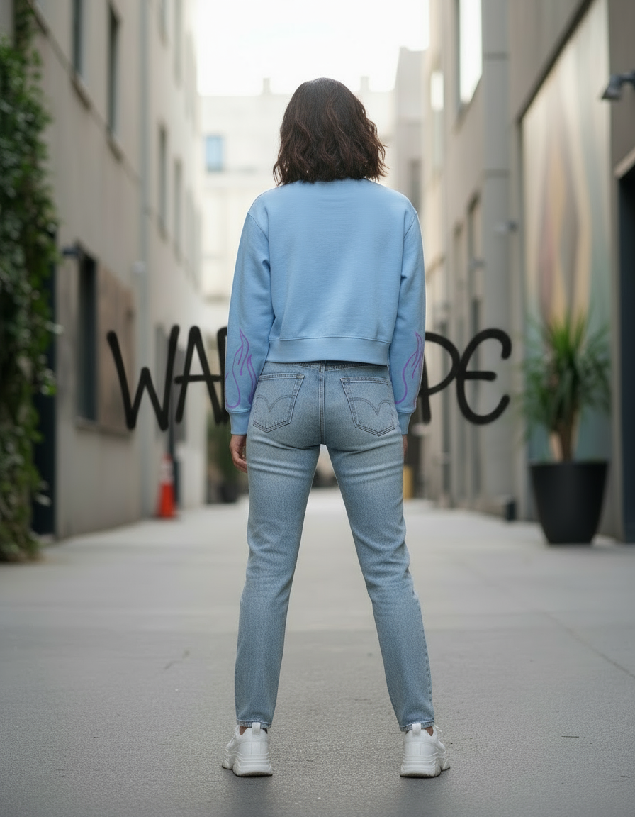 🔥 Women Light Blue Sweatshirt with Purple Flame Print ( Exclusive Edition )