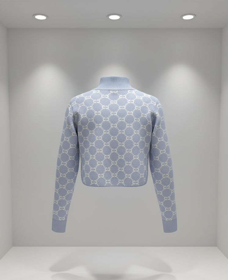 💙 Women Sky Blue High Neck Patterned Sweater ( Exclusive Edition)