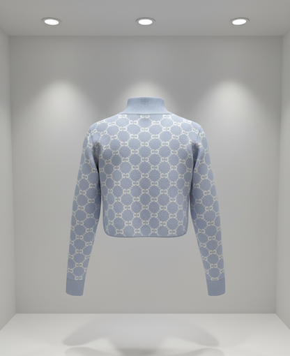 💙 Women Sky Blue High Neck Patterned Sweater ( Exclusive Edition)