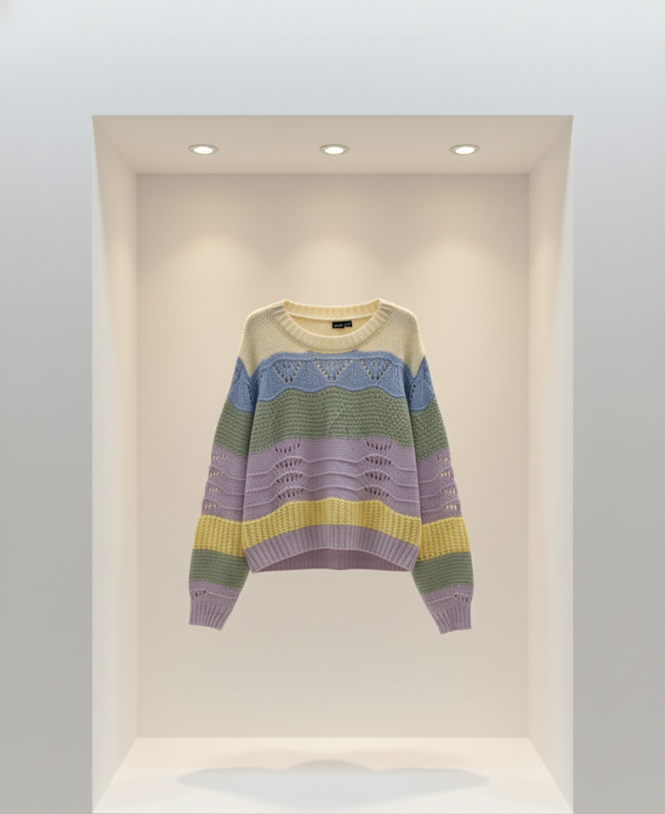 🌈 Women Multicolor Pastel Striped Knit Sweater ( Exclusive Edition )