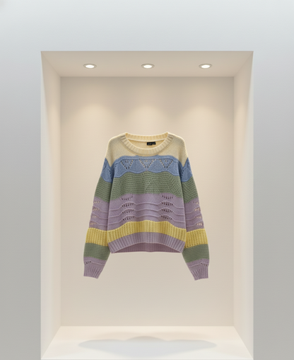 🌈 Women Multicolor Pastel Striped Knit Sweater ( Exclusive Edition )