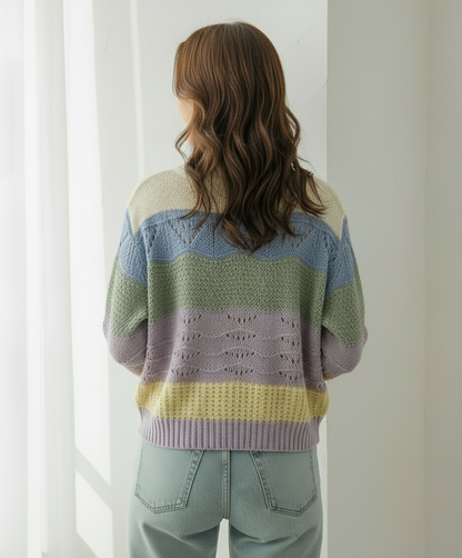 🌈 Women Multicolor Pastel Striped Knit Sweater ( Exclusive Edition )