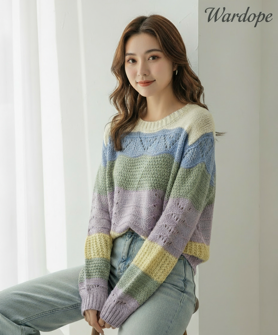 🌈 Women Multicolor Pastel Striped Knit Sweater ( Exclusive Edition )