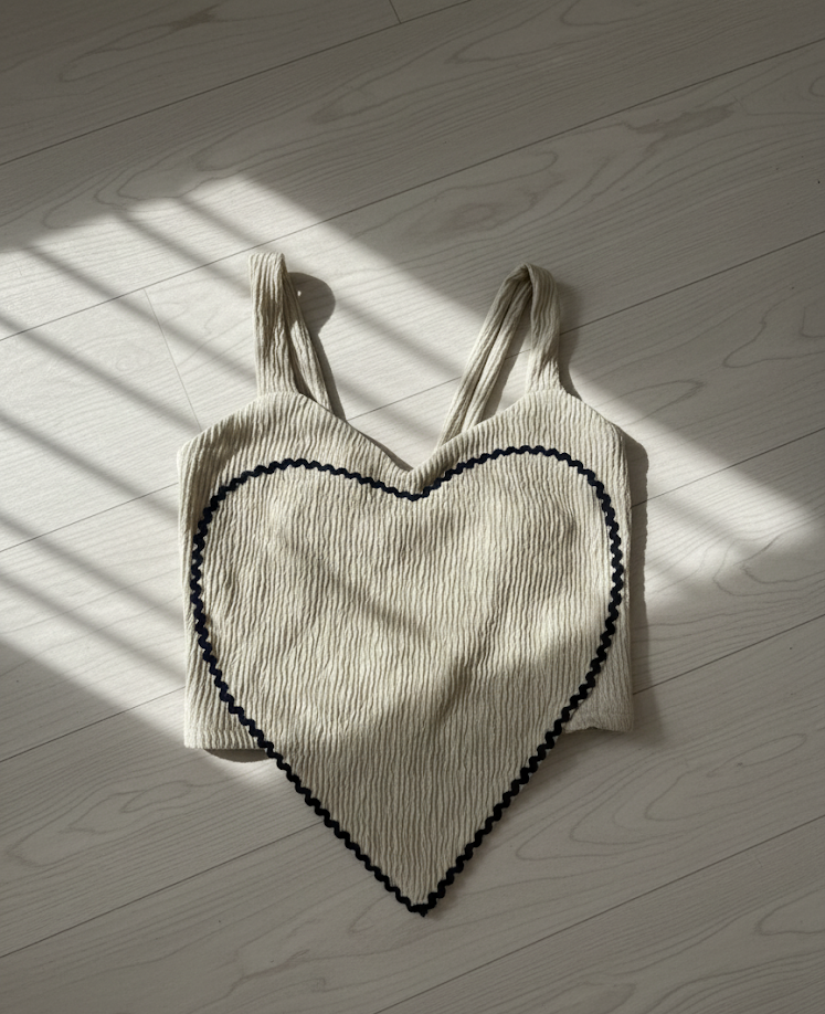 Women’s Beige Heart Design Ribbed Crop Top ( Exclusive Edition )