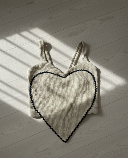 Women’s Beige Heart Design Ribbed Crop Top ( Exclusive Edition )