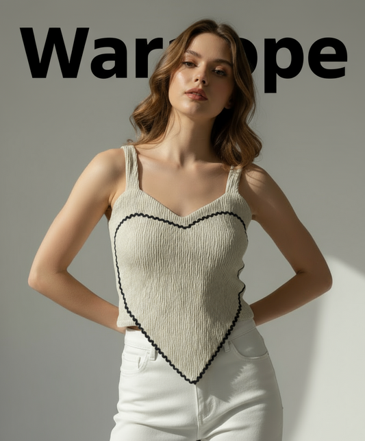 Women’s Beige Heart Design Ribbed Crop Top ( Exclusive Edition )