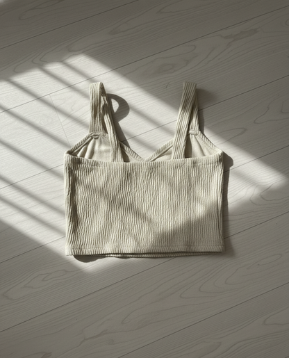 Women’s Beige Heart Design Ribbed Crop Top ( Exclusive Edition )