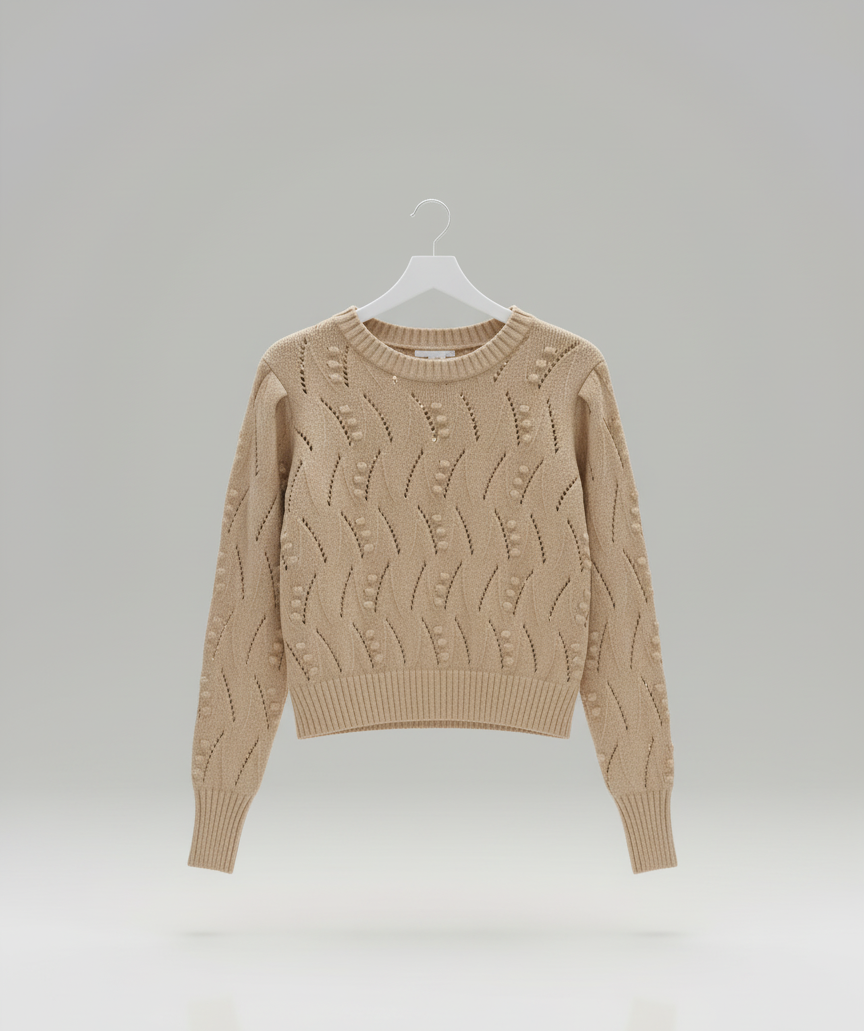 🤎 Women Light Beige Knitted Pattern Sweater ( Exclusive Edition )