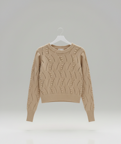 🤎 Women Light Beige Knitted Pattern Sweater ( Exclusive Edition )