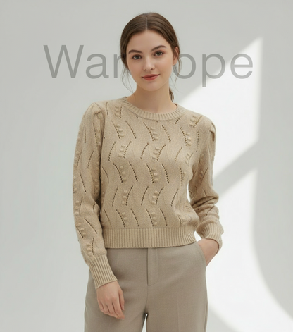 🤎 Women Light Beige Knitted Pattern Sweater ( Exclusive Edition )
