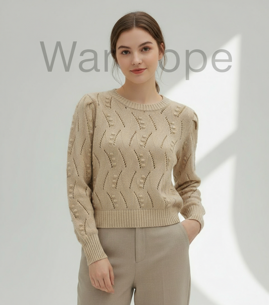 🤎 Women Light Beige Knitted Pattern Sweater ( Exclusive Edition )