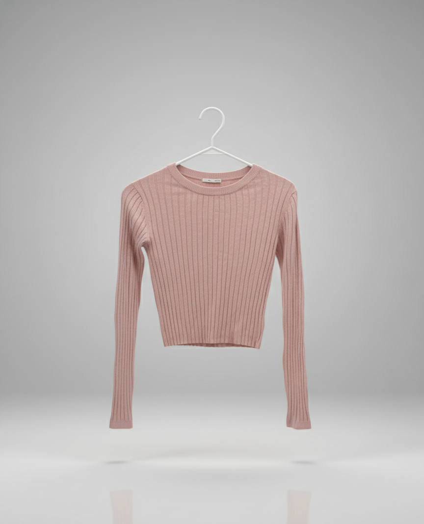 👚 Women Light Pink Ribbed Slim Fit Sweater ( Exclusive Edition )