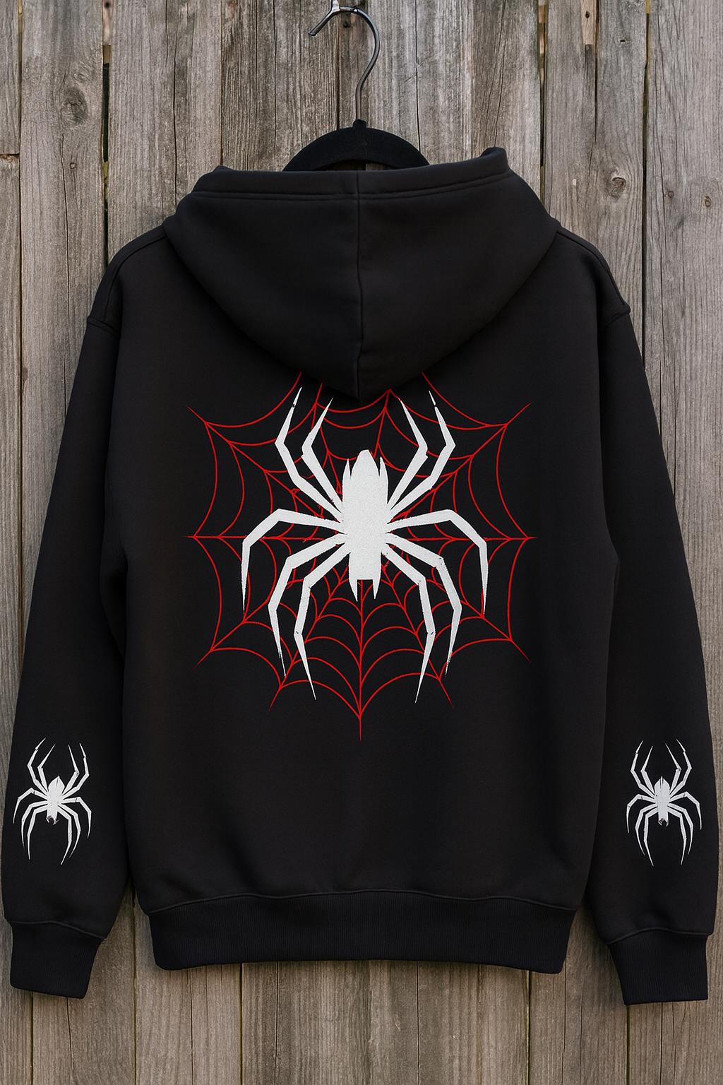Black Hoodie with White Spider & Red Web