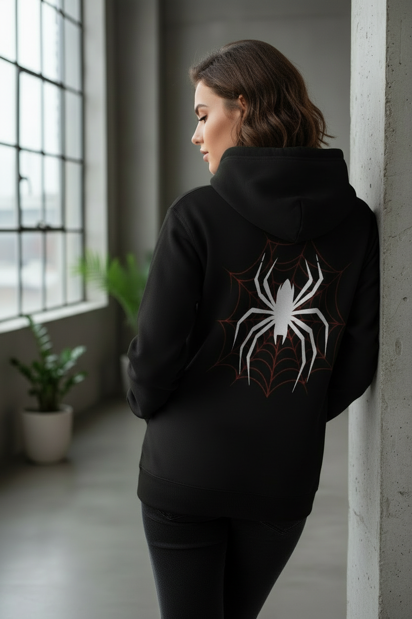 Black Hoodie with White Spider & Red Web