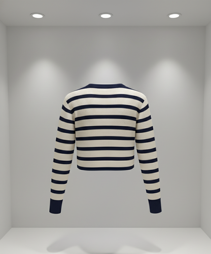 ⚓ Women Cream & Navy Striped Cropped Knit Sweater ( Exclusive Edition )