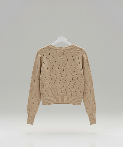 🤎 Women Light Beige Knitted Pattern Sweater ( Exclusive Edition )
