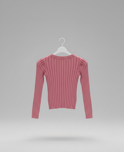 🩷 Women Pink Ribbed Slim Fit Sweater ( Exclusive Edition )