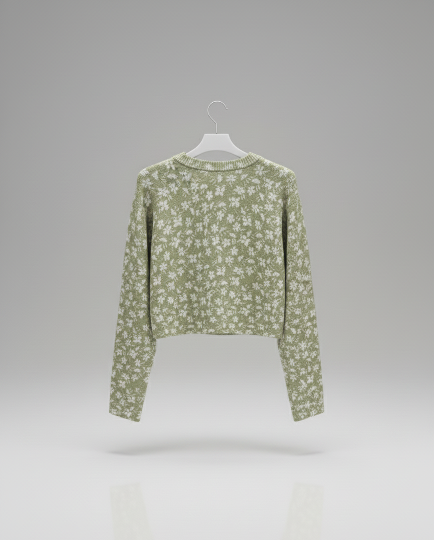 🌿 Women Light Green Floral Knit Sweater