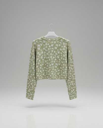 🌿 Women Light Green Floral Knit Sweater