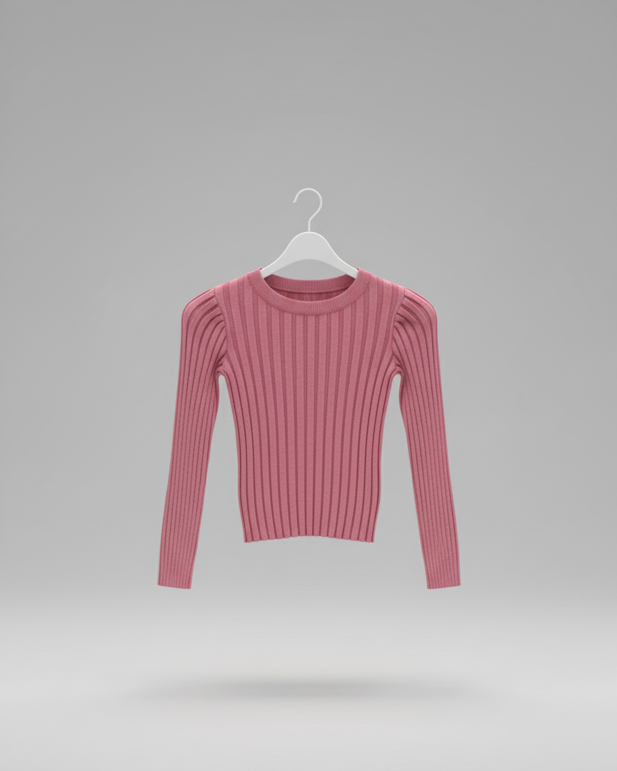 🩷 Women Pink Ribbed Slim Fit Sweater ( Exclusive Edition )