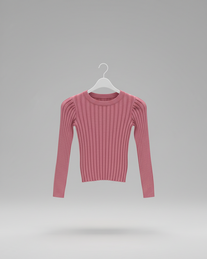 🩷 Women Pink Ribbed Slim Fit Sweater ( Exclusive Edition )
