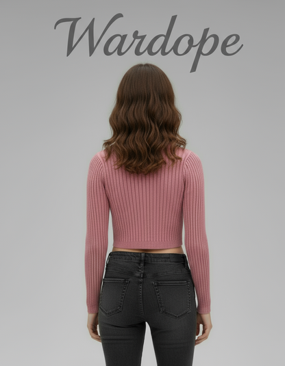 🩷 Women Pink Ribbed Slim Fit Sweater ( Exclusive Edition )