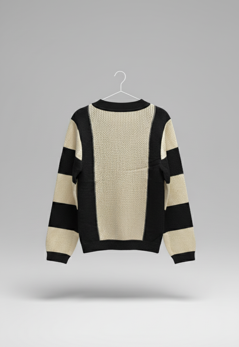 🖤 Striped Contrast Knit Sweater – Monochrome Mood ( Exclusive Edition)