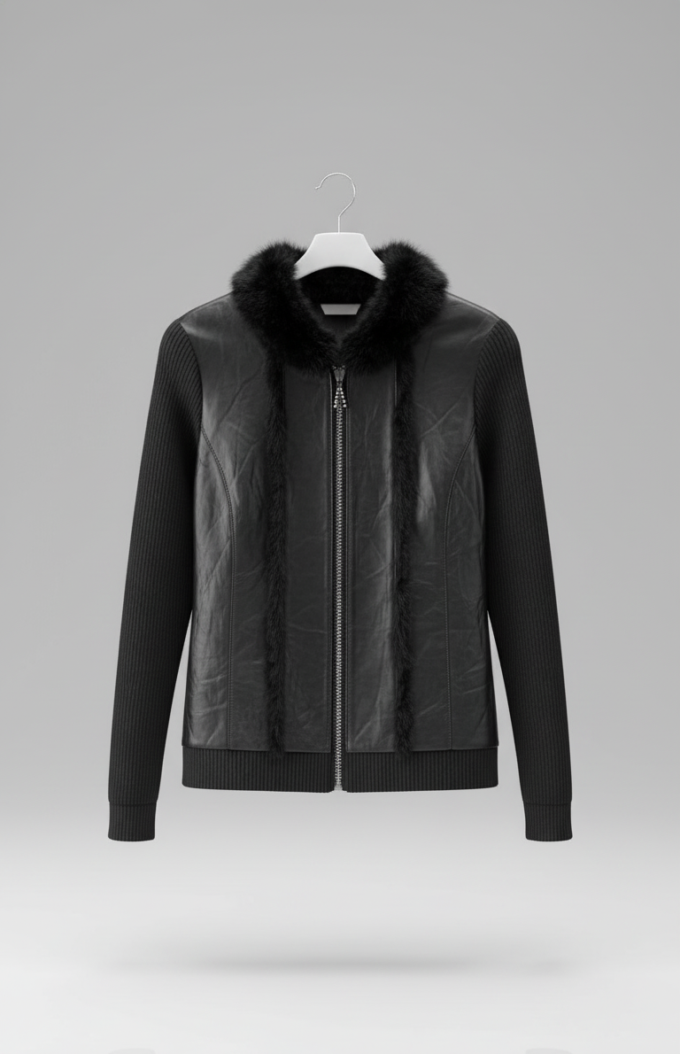 🖤 Luxe Black Faux Fur & Leather Jacket – Midnight Edge ( Exclusive Edition)