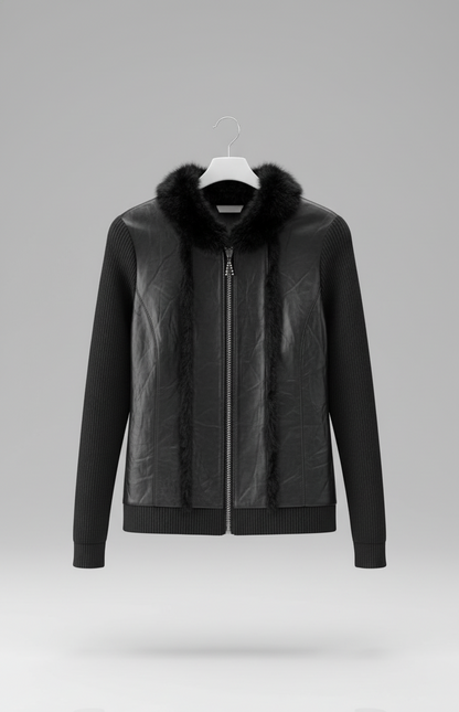🖤 Luxe Black Faux Fur & Leather Jacket – Midnight Edge ( Exclusive Edition)