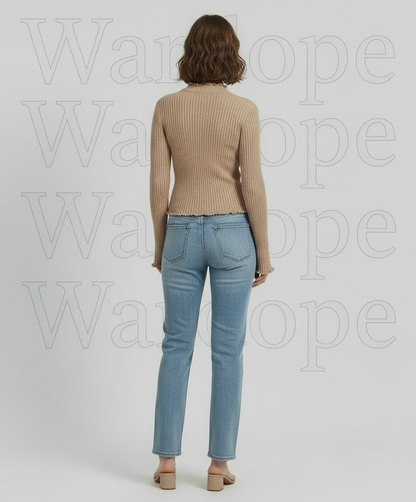 🤎 Women Light Brown Ribbed High Neck Flared Sleeve Crop Top ( Exclusive Edition )