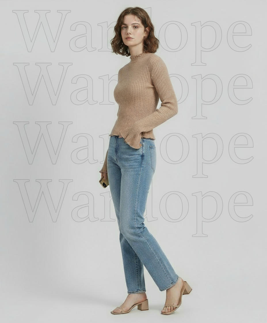 🤎 Women Light Brown Ribbed High Neck Flared Sleeve Crop Top ( Exclusive Edition )