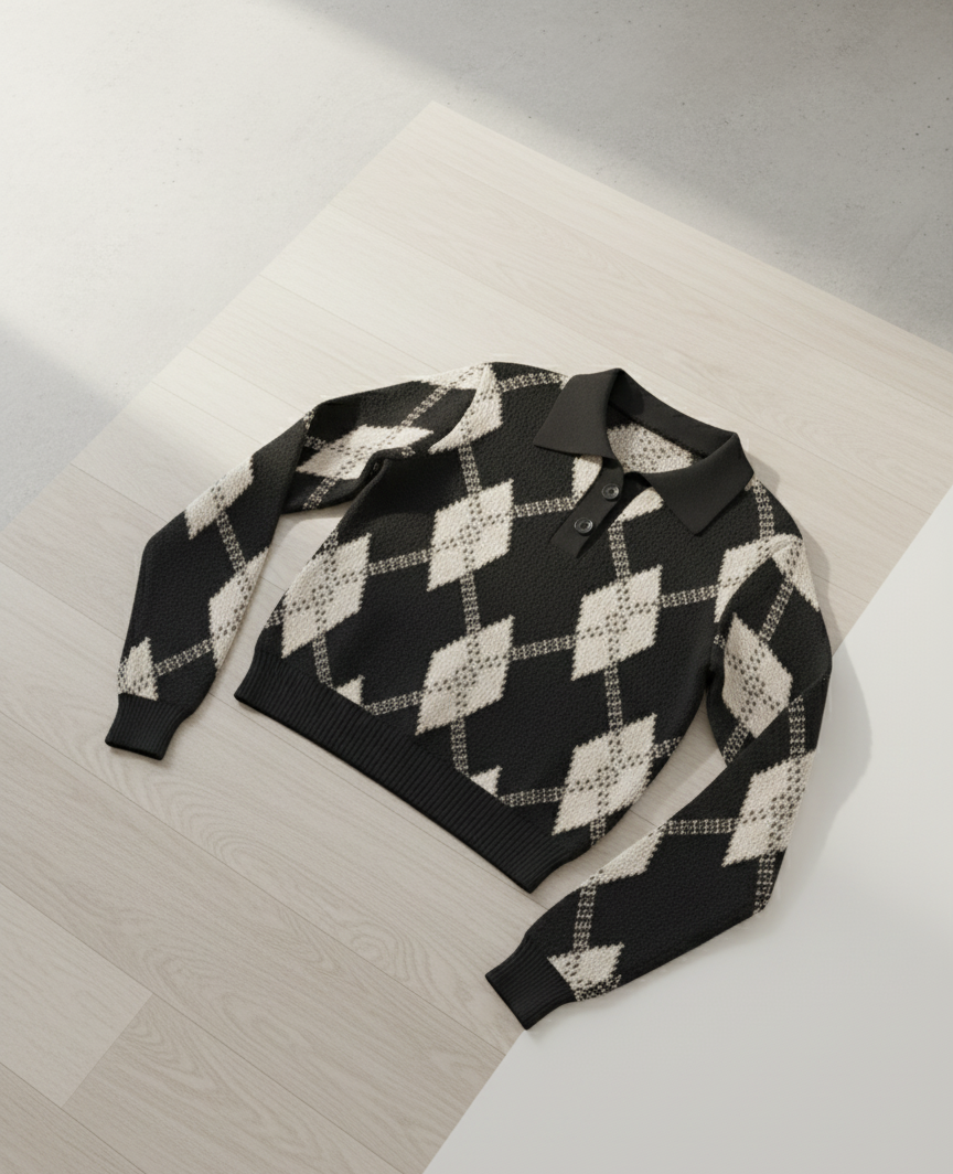 🖤 Women Black & Beige Argyle Knit Sweater ( Exclusive Edition )