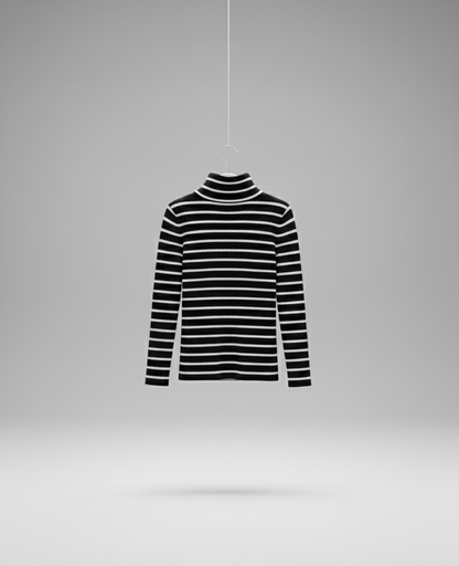🖤 Women Black & White Striped Turtleneck Sweater ( Exclusive Edition )