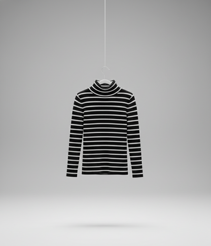 🖤 Women Black & White Striped Turtleneck Sweater ( Exclusive Edition )