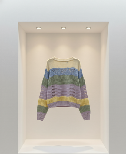 🌈 Women Multicolor Pastel Striped Knit Sweater ( Exclusive Edition )