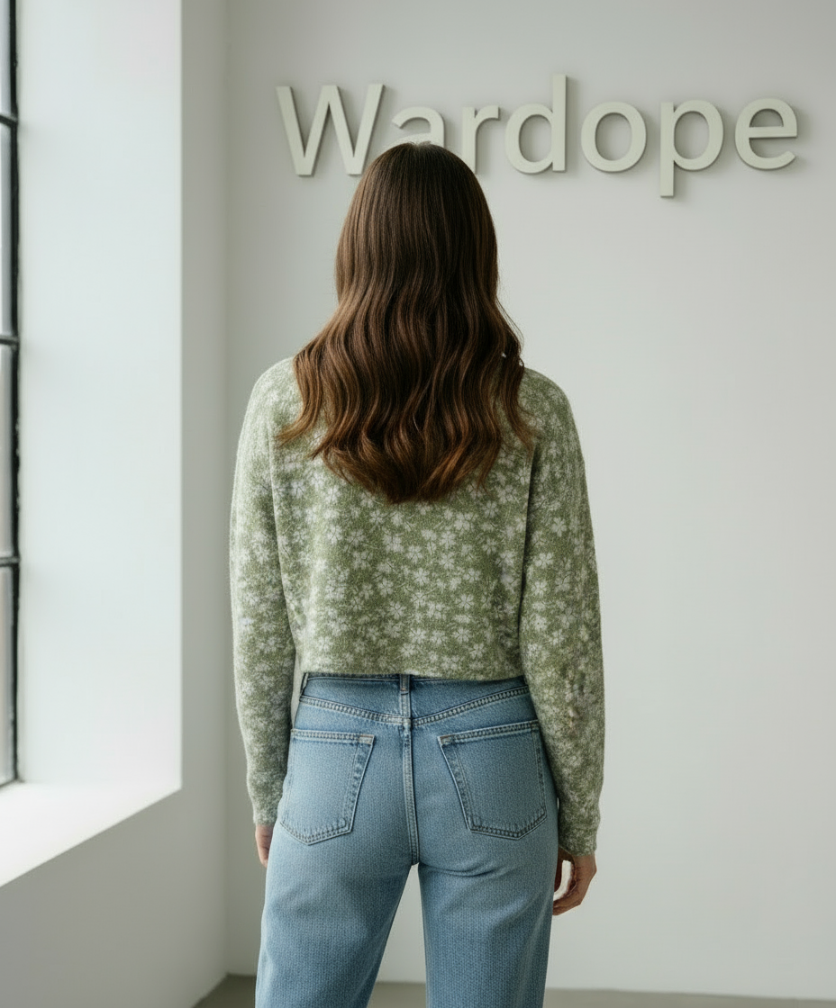 🌿 Women Light Green Floral Knit Sweater